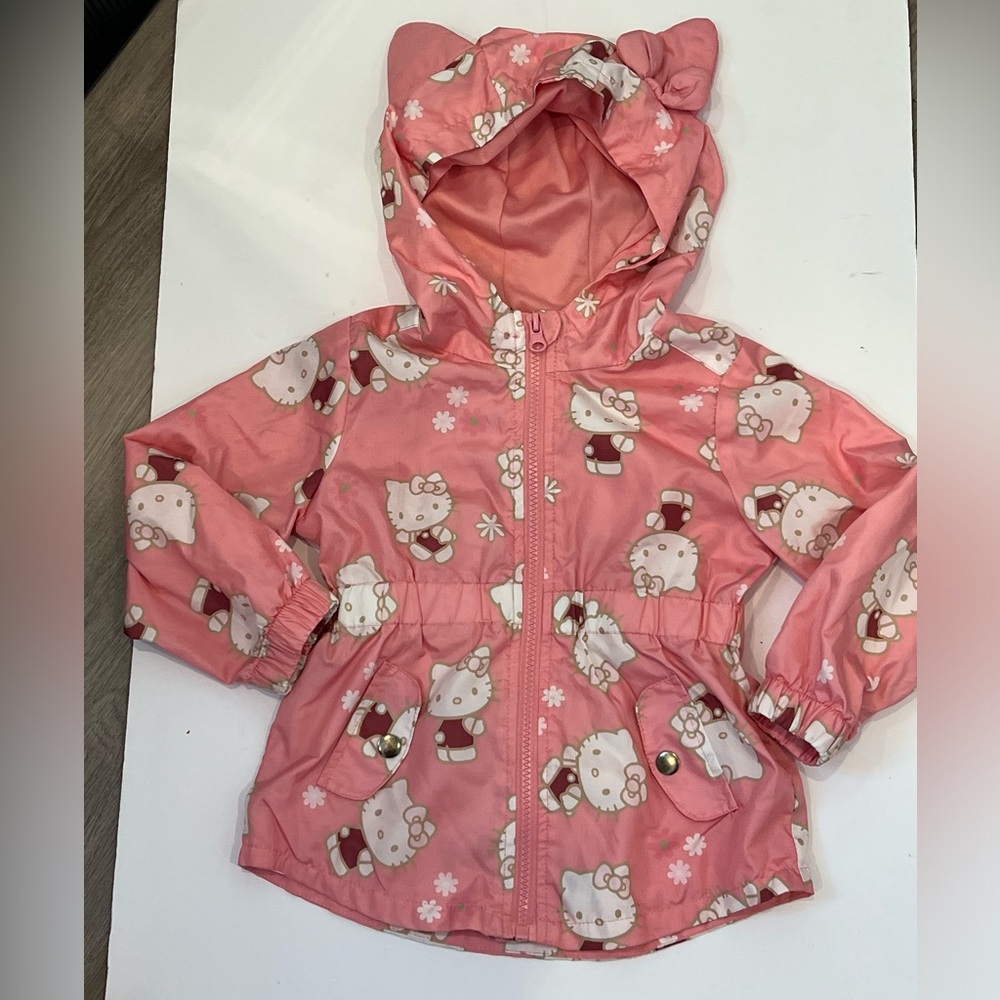 Hello Kitty Pink Hooded Rain Jacket for Kids Sz 4